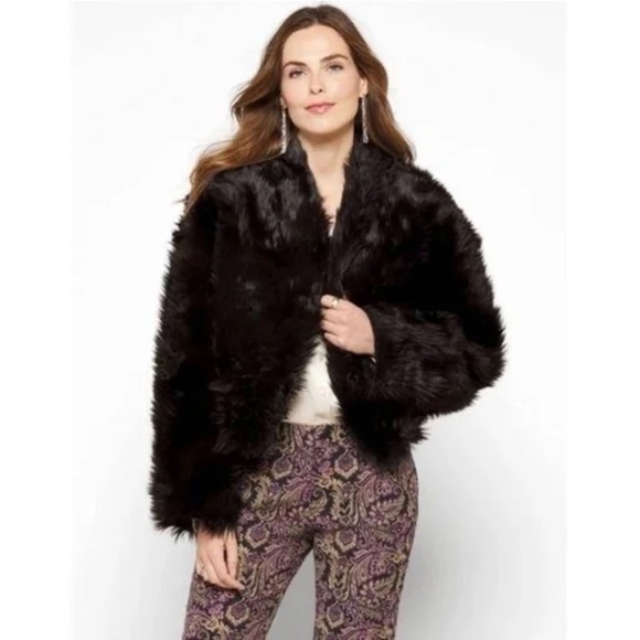 1 Madison Faux Fur Leather Black Reversible Warm Winter Jacket Oversized Medium - Picture 1 of 8